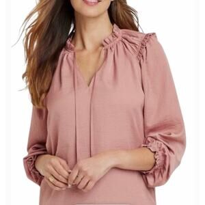 KNOX ROSE Long Sleeve Rose Satin Top with Ruffle Detailing Women XSNWT